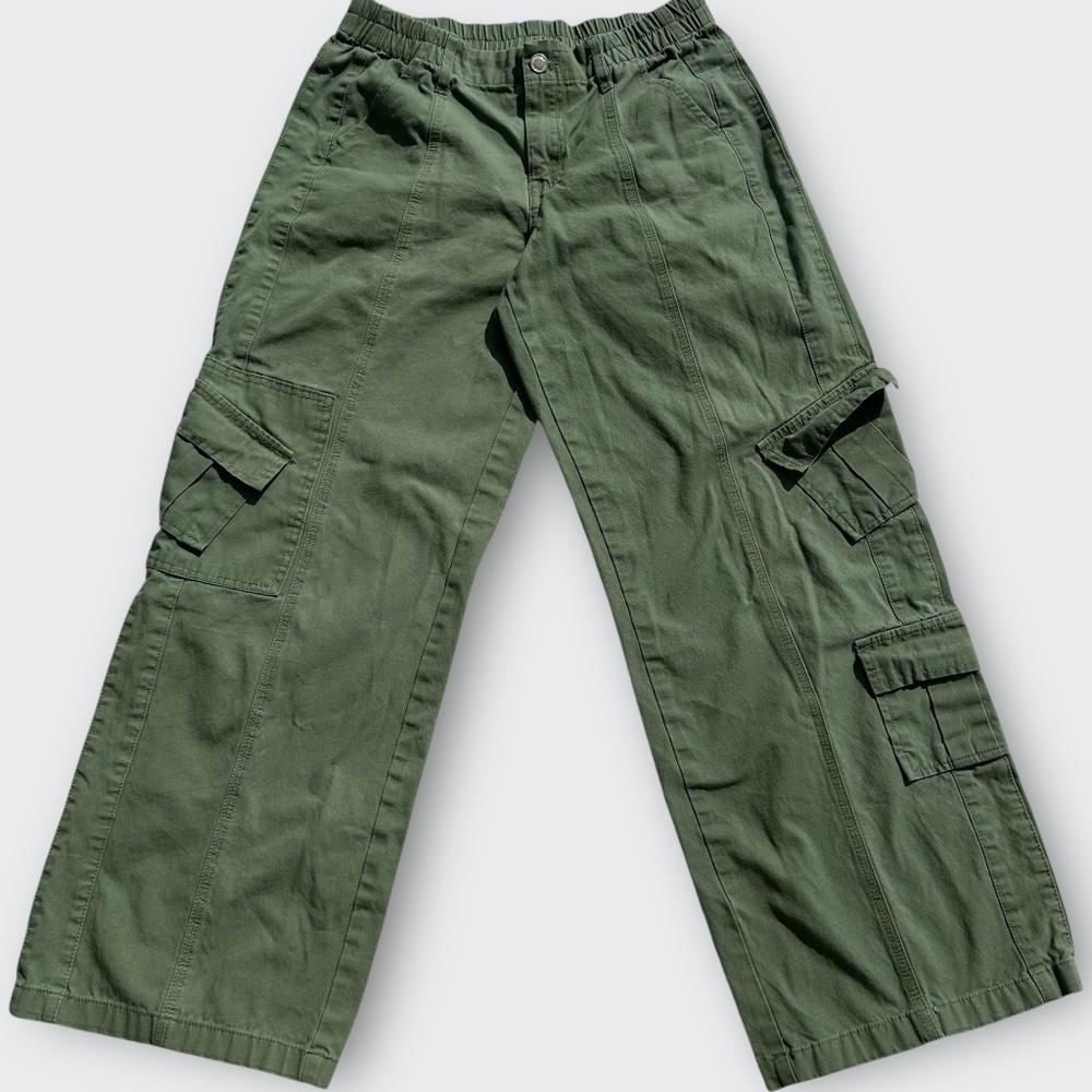 Sixty-Six Los Angeles Olive Green Elastic Waist Wide Leg Cargo Pants Size 7